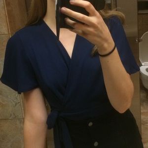 NAVY BLUE WRAP BLOUSE